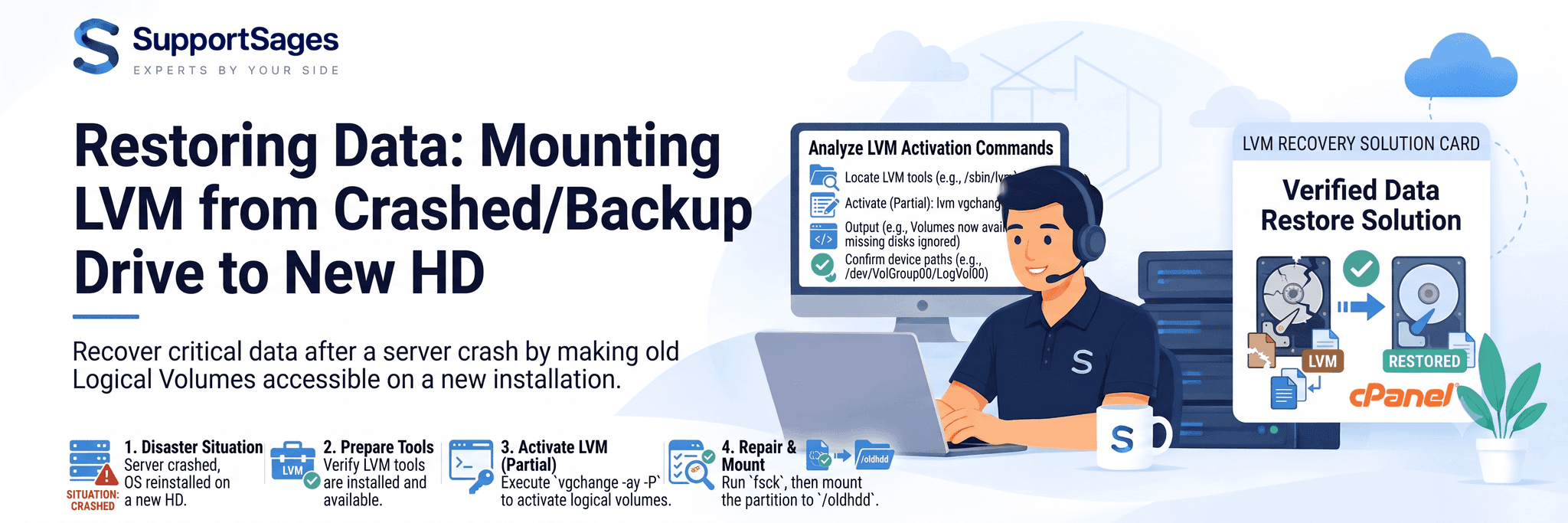 How to mount a LVM from a crashed and backup drive to the new HD to restore data