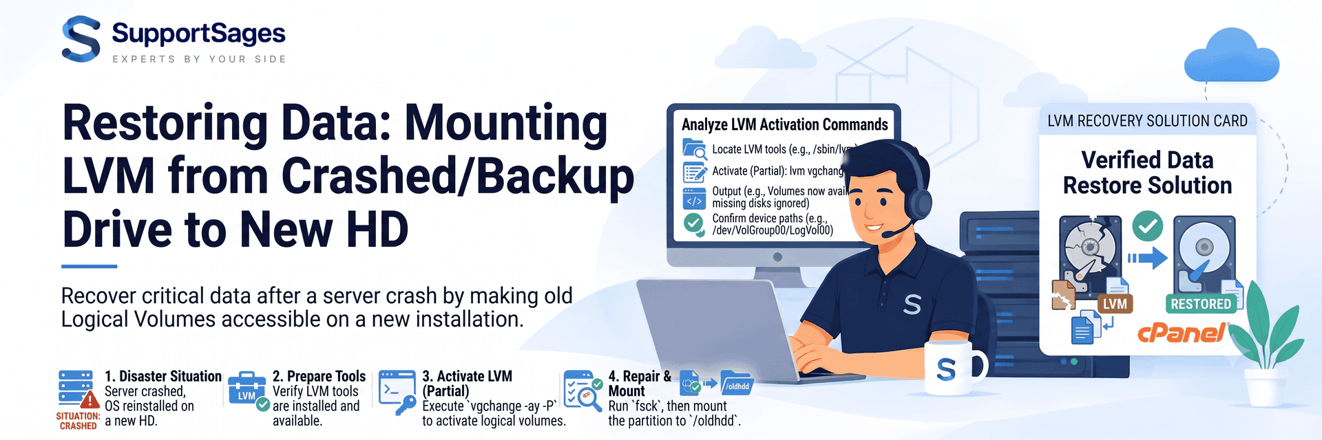 How to mount a LVM from a crashed and backup drive to the new HD to restore data