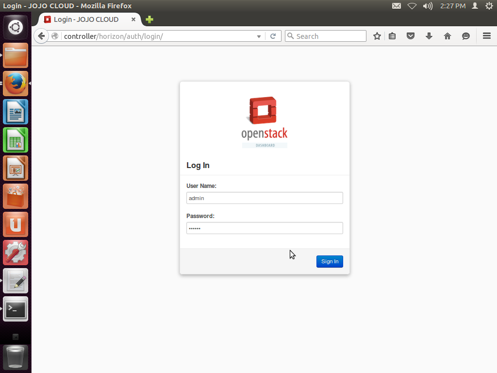 OpenStack Dashboard or Horizon service login